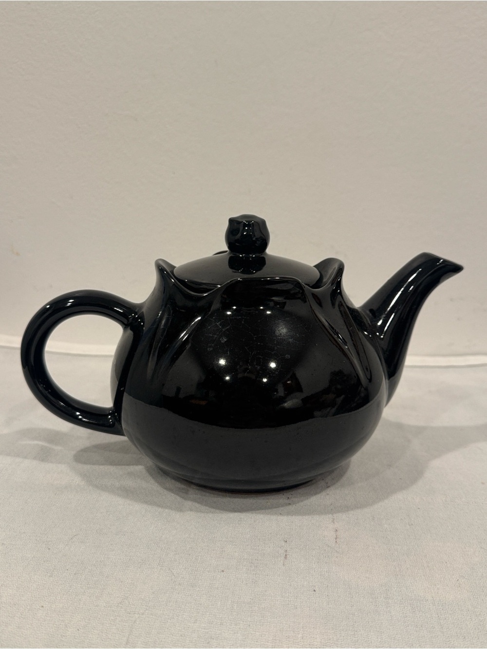 Vintage Mid-Century Hall Pottery Black Teapot Petal Design
